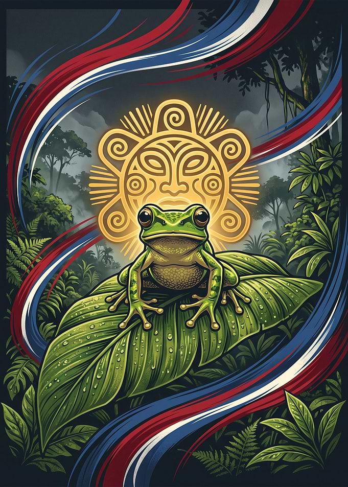 Puerto Rico Flag | Mystical Frog in Tropical Jungle