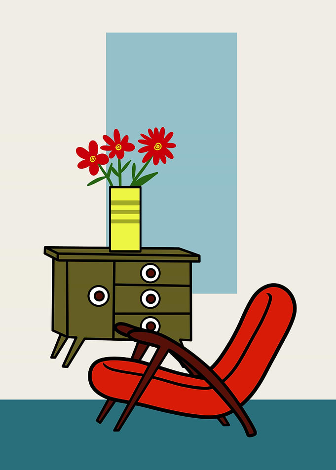 Mid-Century Modern Interior Illustration