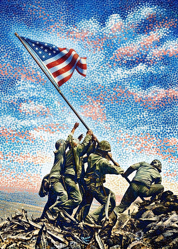 Pointillist Raising the Flag on Iwo Jima