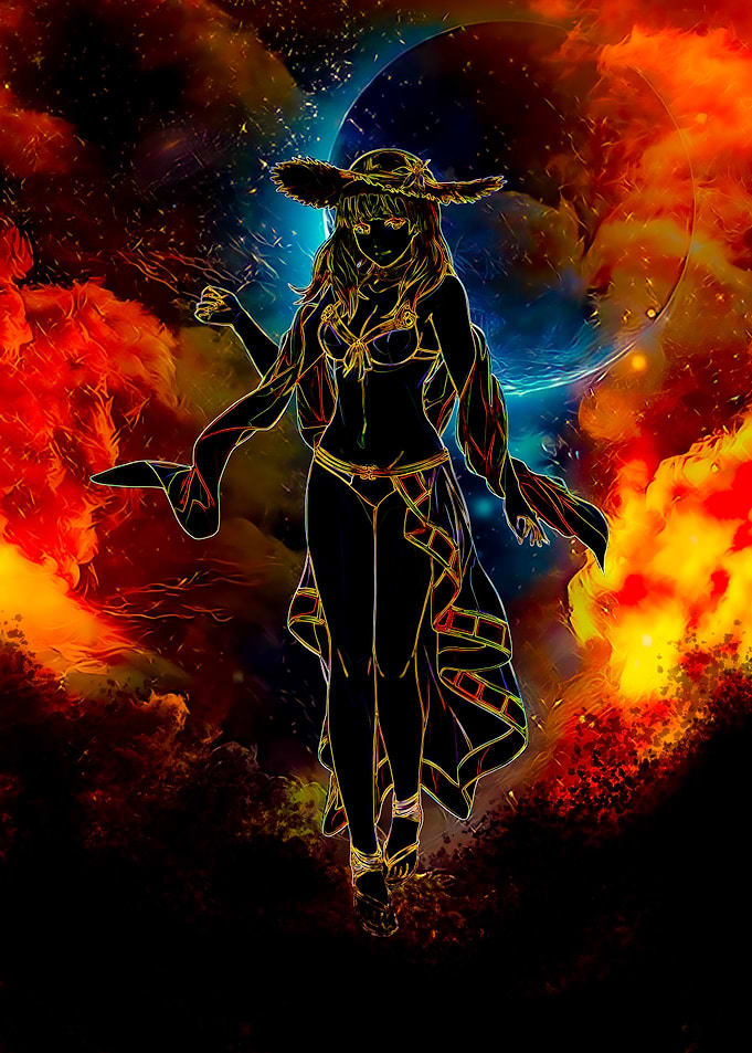 Neon Silhouette Anime Girl in Space