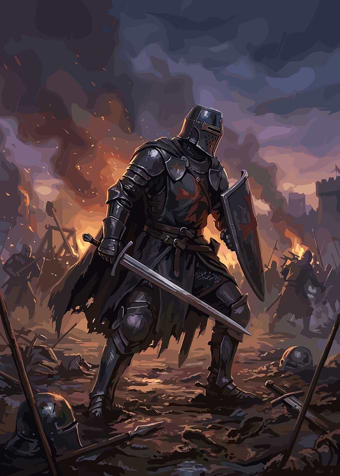 Black Knight on Medieval Battlefield