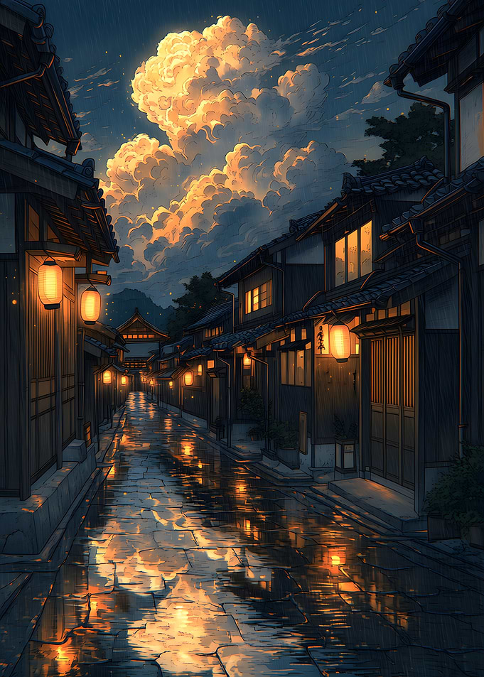 Rainy Japanese Street at Night