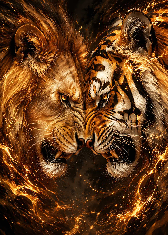 Lion and Tiger Fire Confrontation