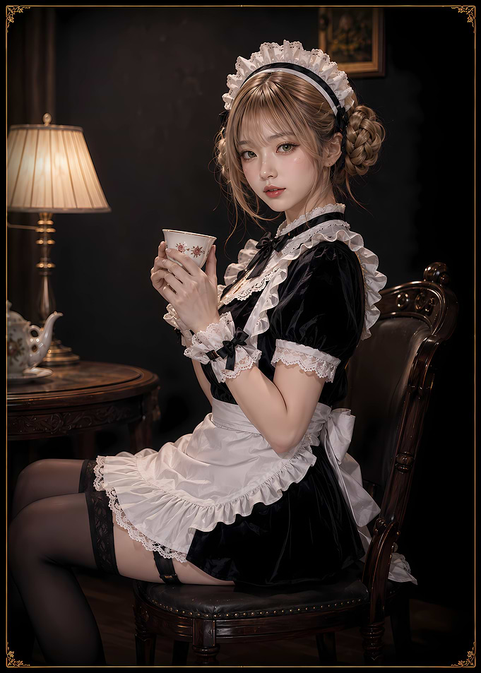 Elegant Maid in Vintage Setting