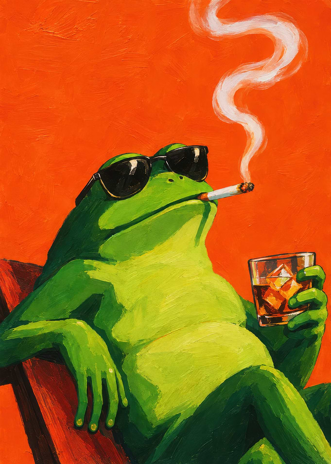 Cool Frog Smoking and Drinking