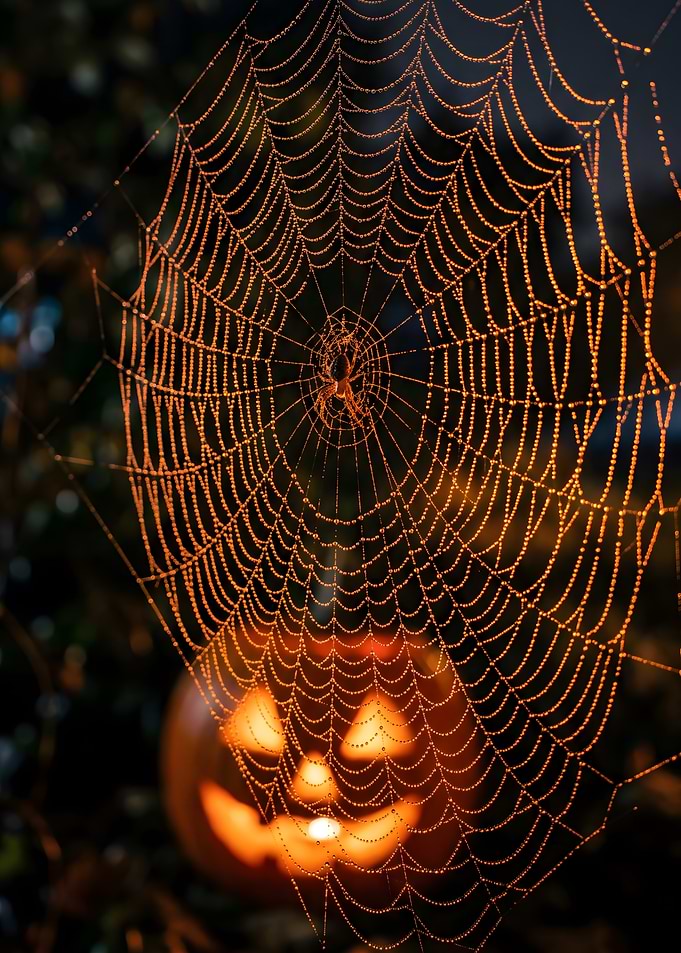 Halloween Spider Web and Jack-o'-lantern