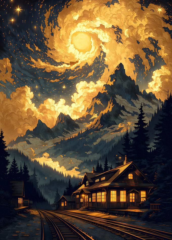 Starry Night Mountain Railway Station