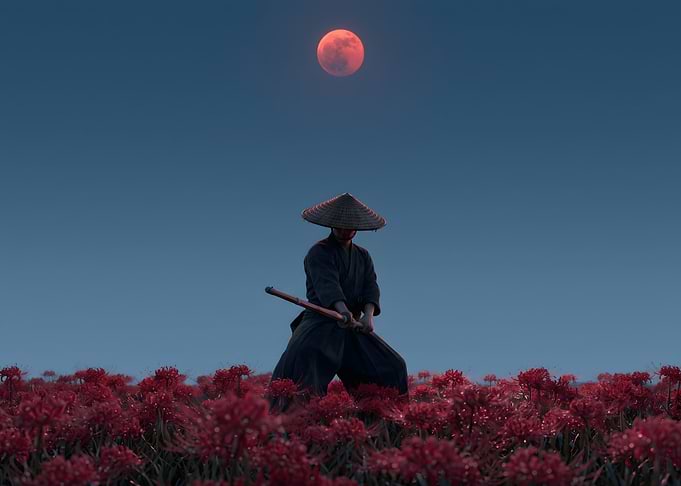 Samurai in Red Spider Lily Field