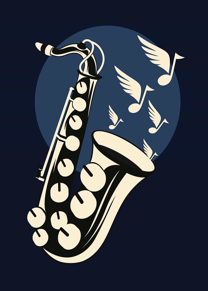 Jazz Saxophone with Flying Musical Notes
