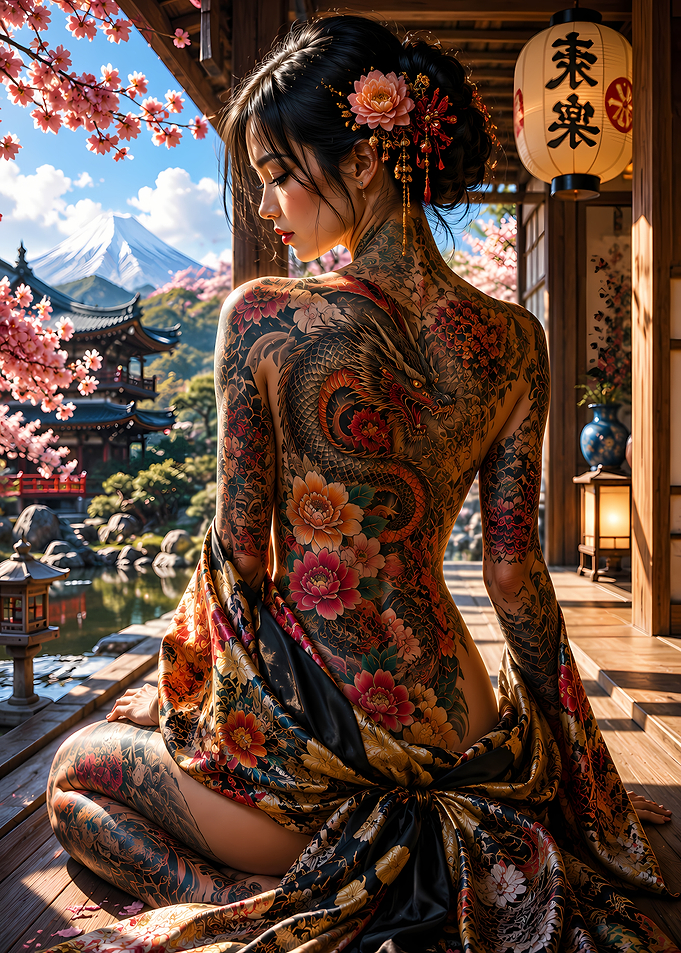 Woman with Dragon Tattoo in Japan