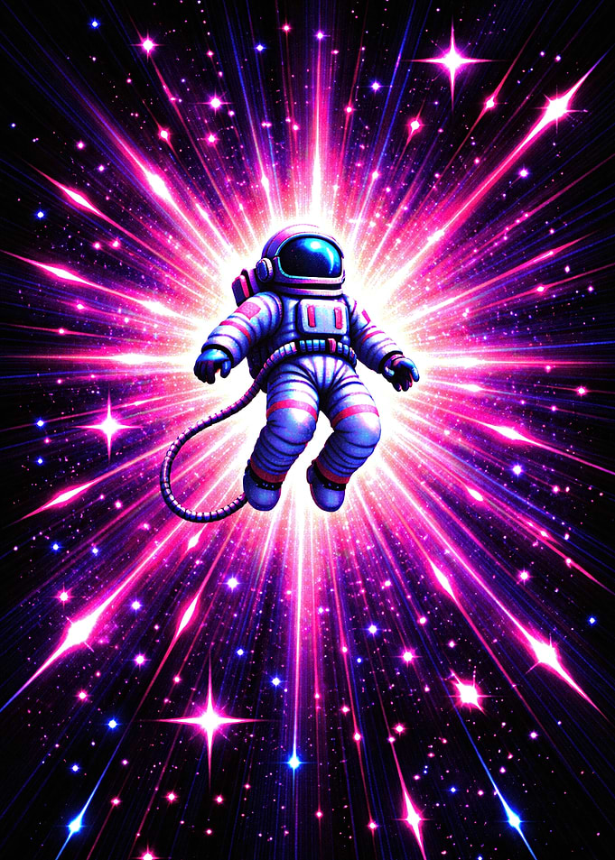 Astronaut Floating in Cosmic Explosion