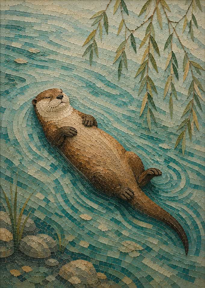 Mosaic Art of a Floating Otter