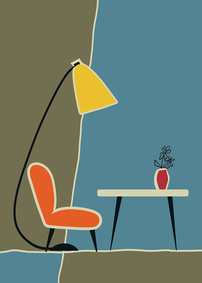 Mid-Century Modern Minimalist Interior Illustration