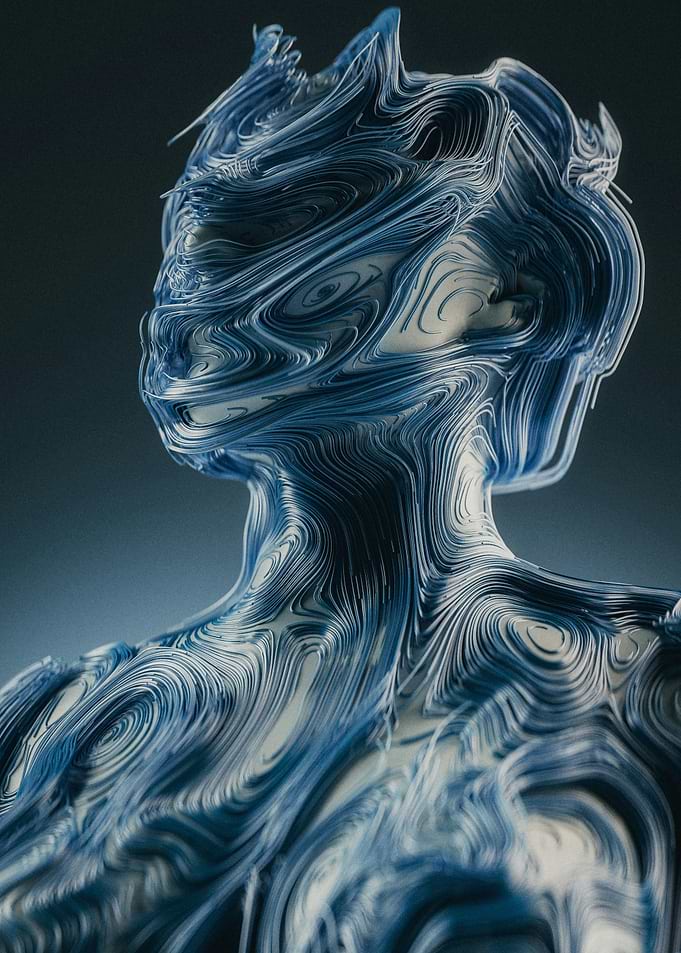 Abstract Blue Flowing Line Sculpture