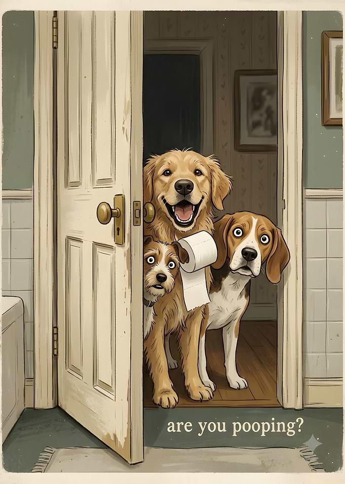 Three Dogs Interrupting Bathroom Time