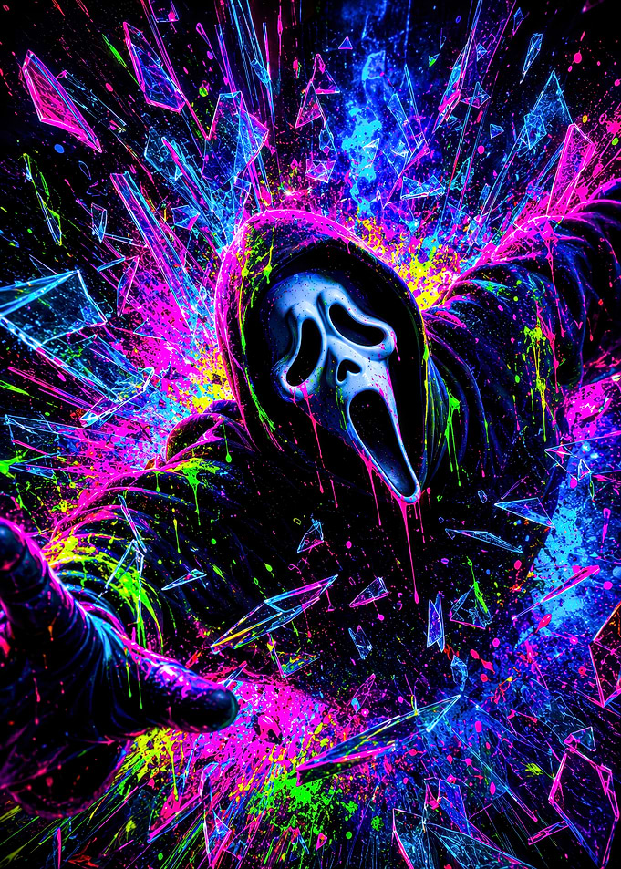 Neon Ghostface Shattered Glass Art