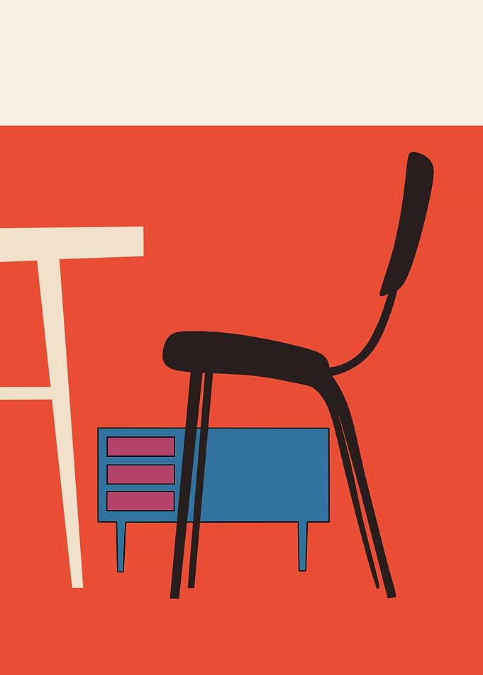 Minimalist Mid-Century Modern Interior Illustration
