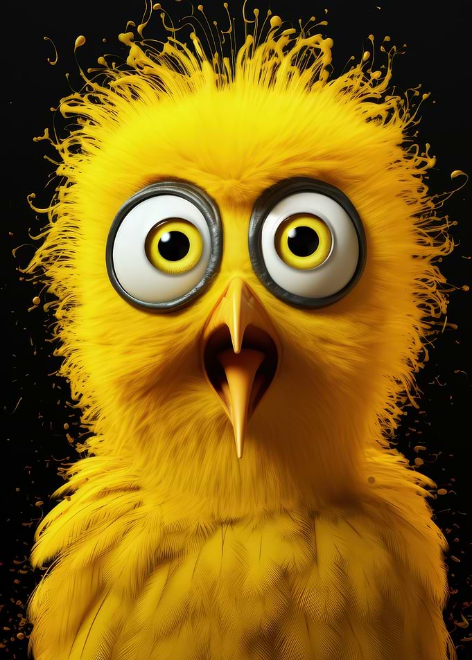 Shocked Yellow Fluffy Bird Portrait