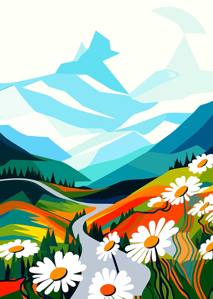 Vibrant Mountain Meadow with Daisies
