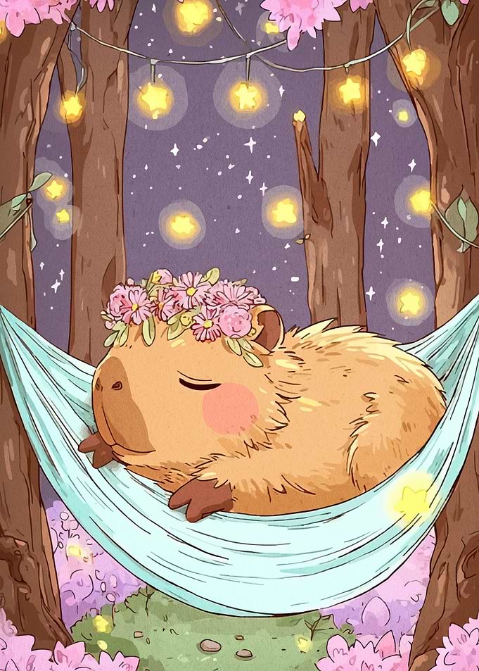 Cute Capybara Sleeping in Hammock