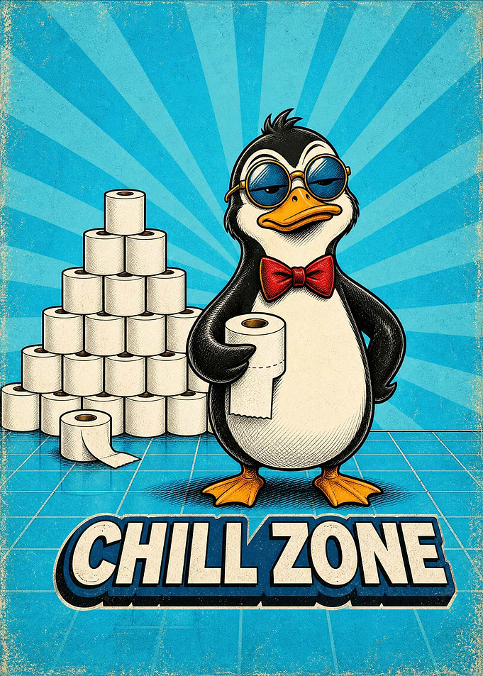 Chill Zone Penguin Toilet Paper Poster