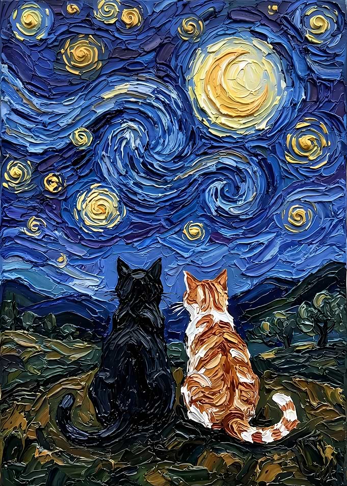 Cats Watching Starry Night Sky