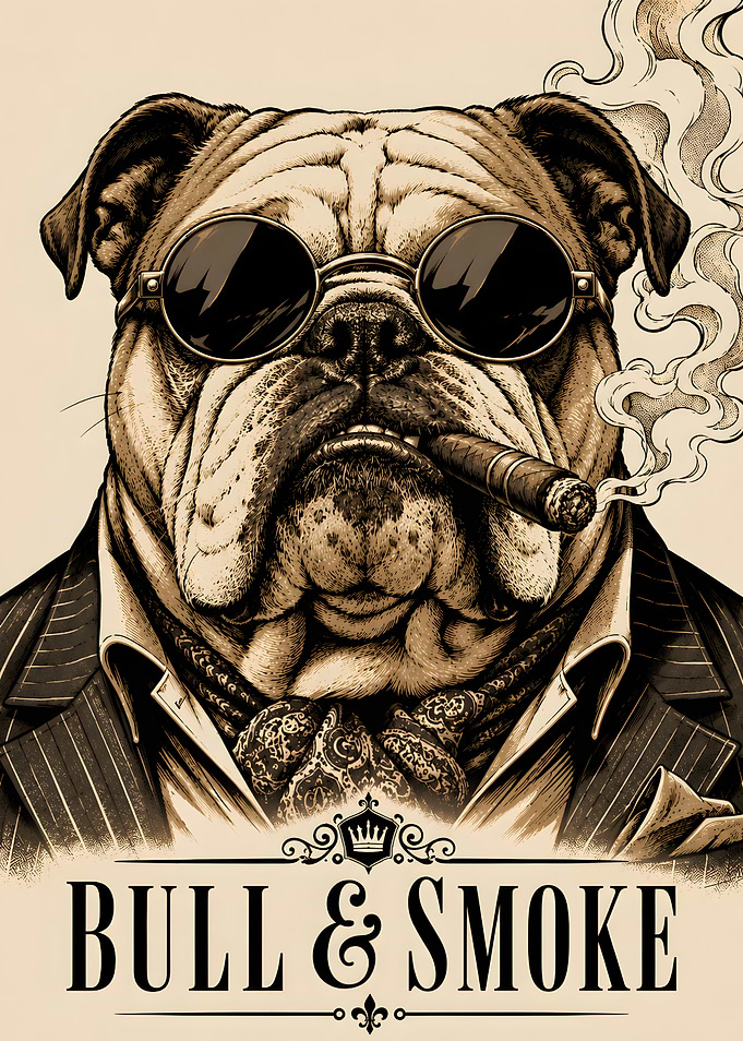 Dapper Bulldog Smoking Cigar Poster