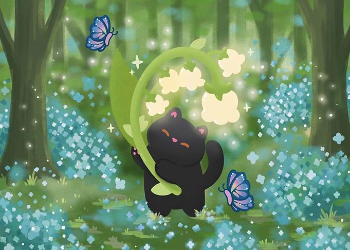 Cute Black Cat Hugging Lily
