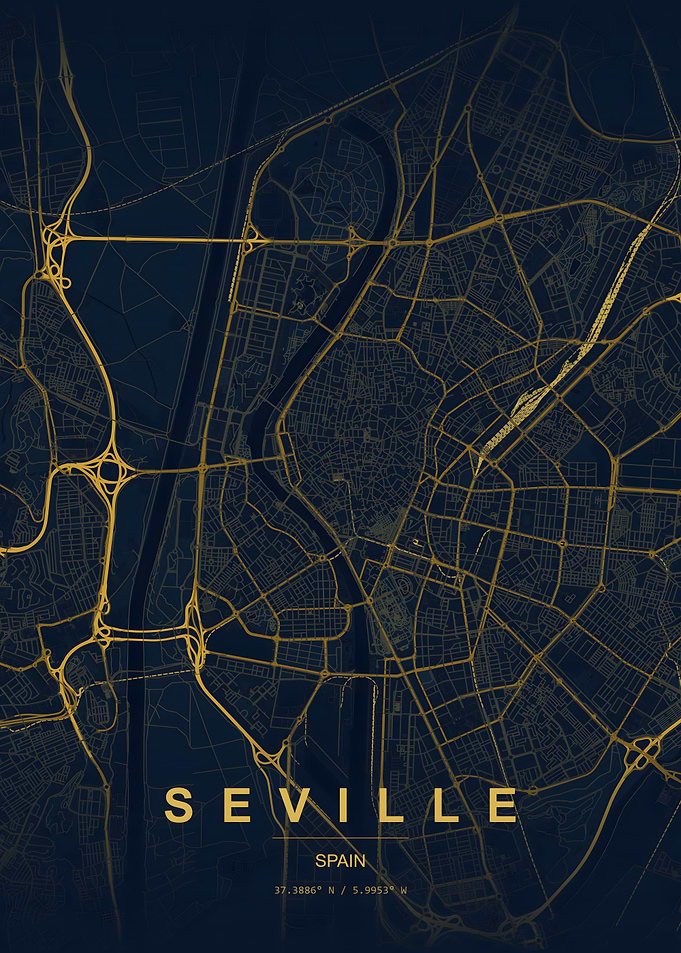 Seville Spain Gold Map Print