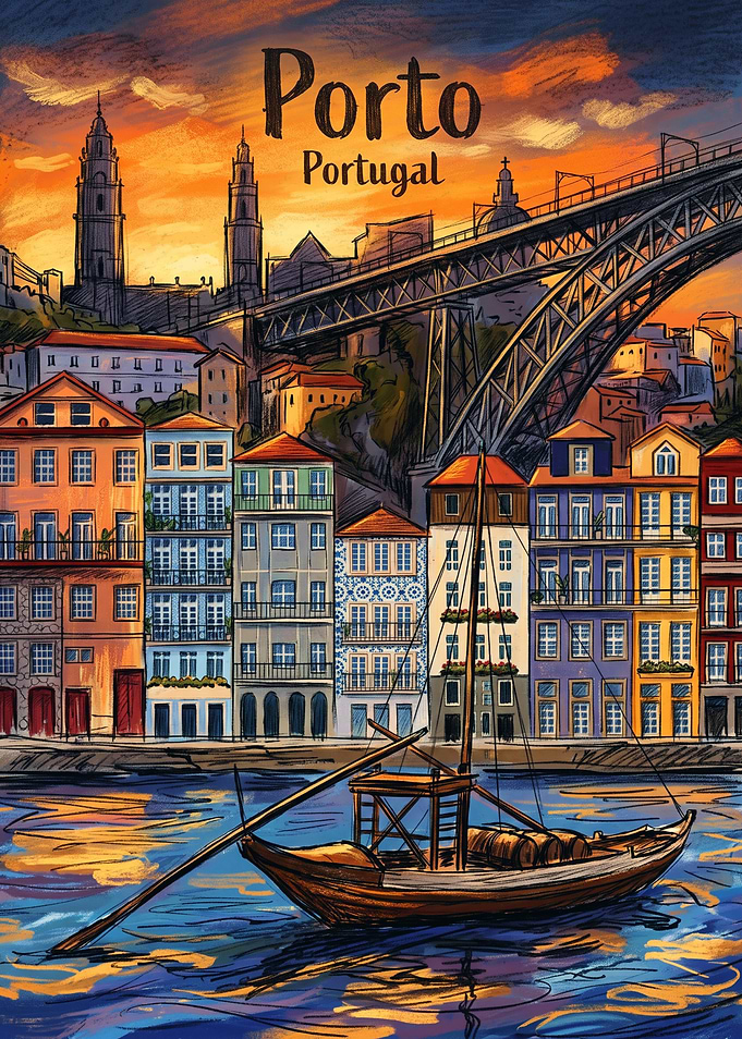 Porto Portugal Sunset Travel Poster