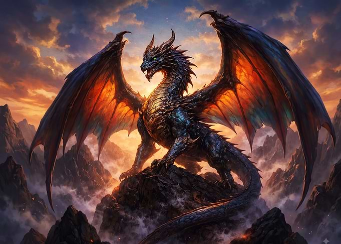 Majestic Black Dragon on Mountain Peak