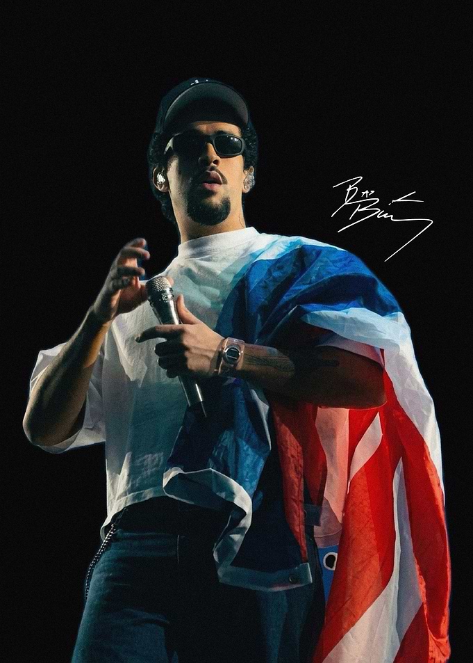 Bad Bunny Performing with Puerto Rican Flag