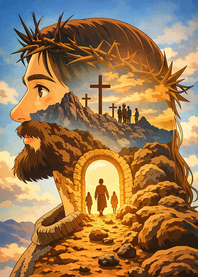 Double Exposure Portrait of Jesus Christ