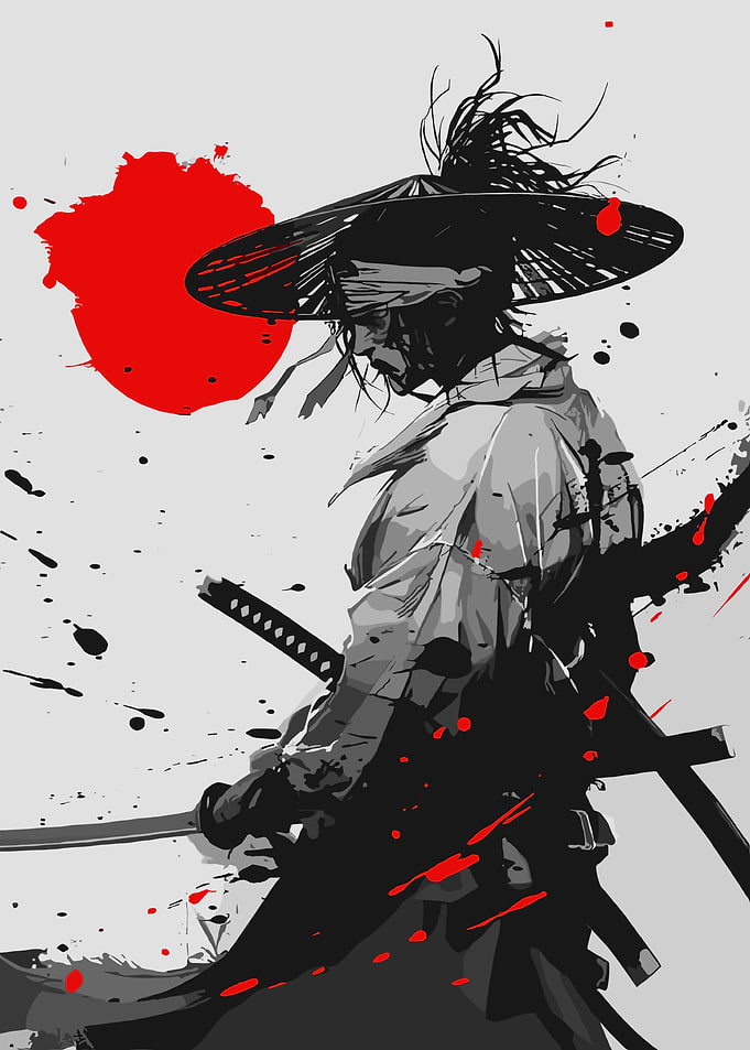 Samurai Warrior with Red Sun