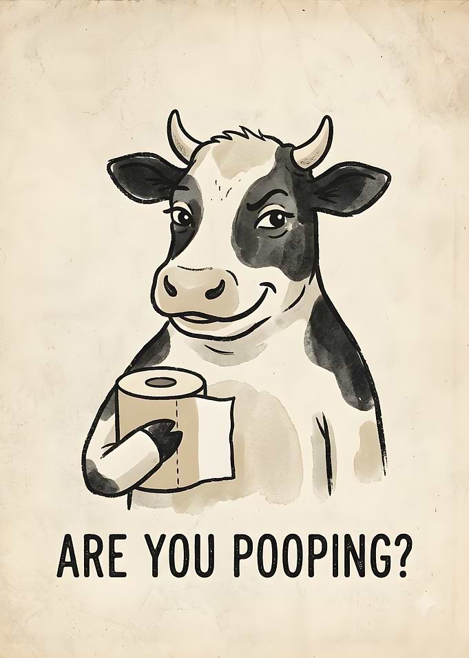 Funny Cow Holding Toilet Paper Poster