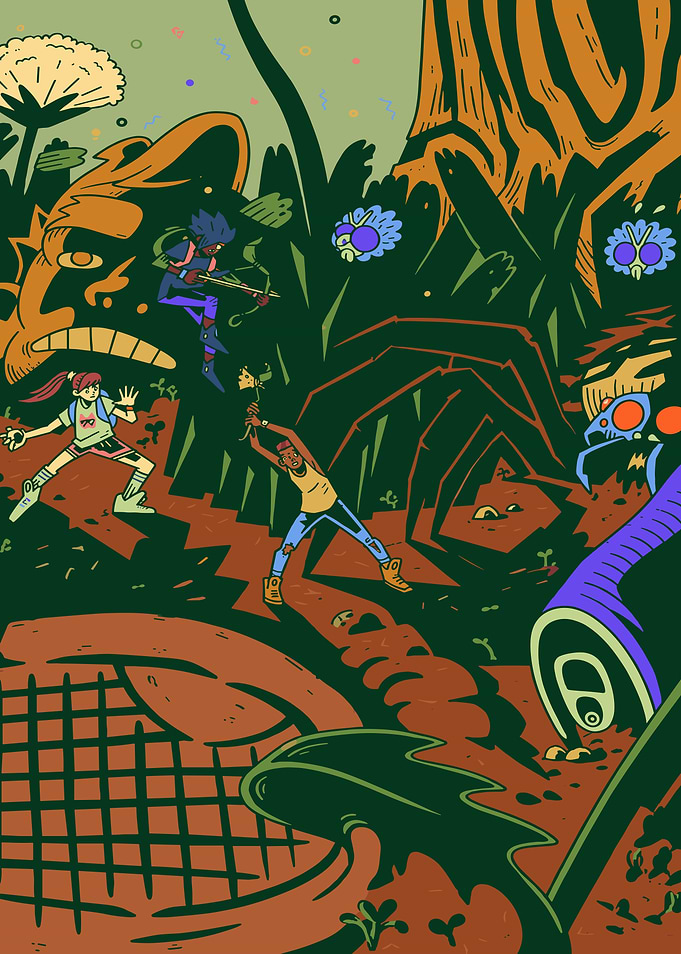 Grounded Cartoon Adventure in a Giant Garden