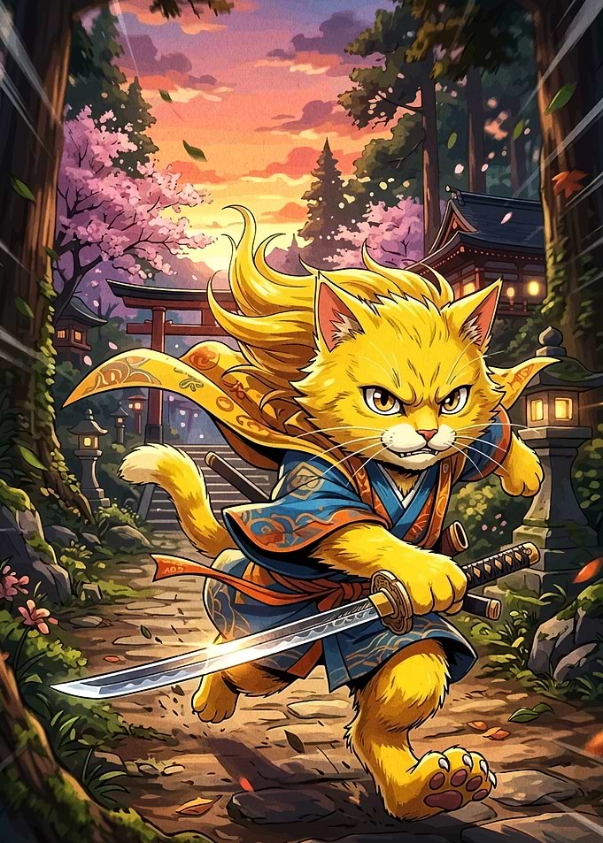 Golden Samurai Cat Warrior