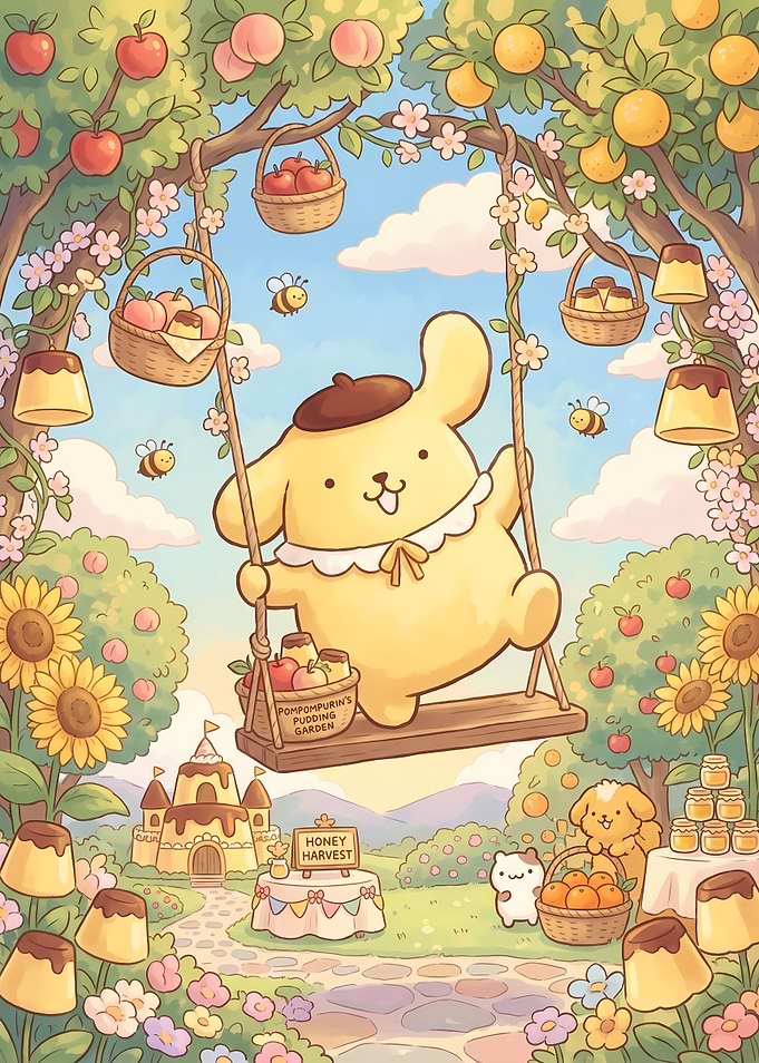 Pompompurin Swinging in a Pudding Garden
