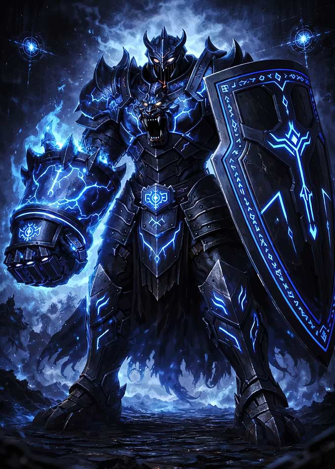 Blue Lightning Armored Fantasy Warrior
