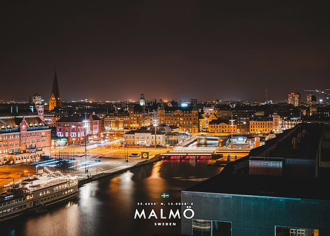 Nighttime Cityscape of Malmö Sweden