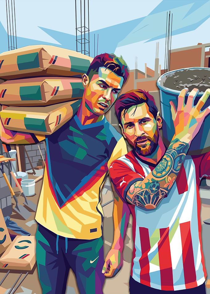 Messi and Ronaldo as Construction Workers