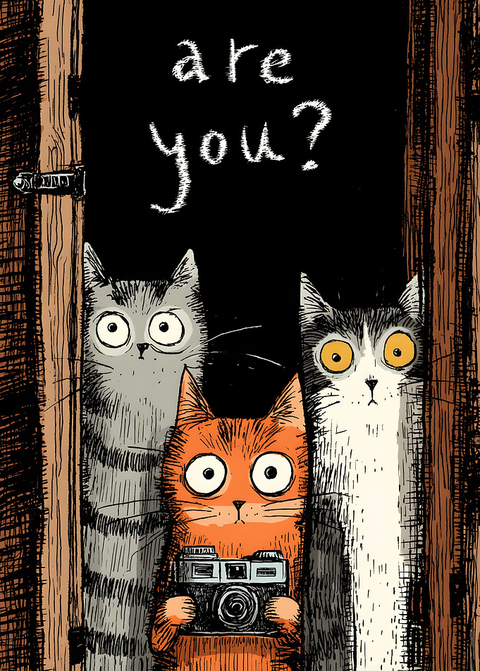 Three Curious Cats with Camera