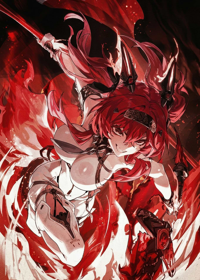 Fierce Red-Haired Anime Warrior