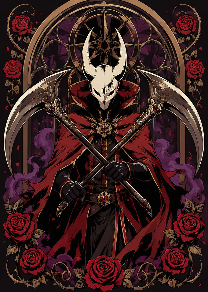 Masked Reaper with Scythes and Roses