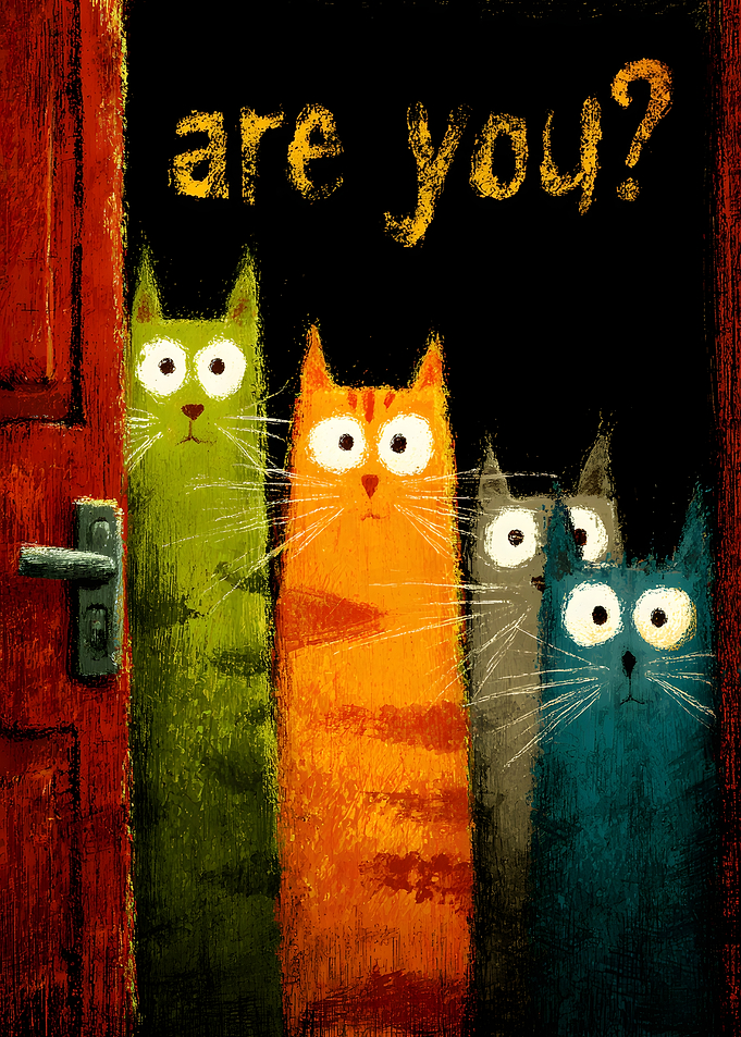 Four Curious Cats at the Door