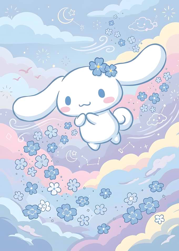 Cinnamoroll Floating Among Pastel Clouds