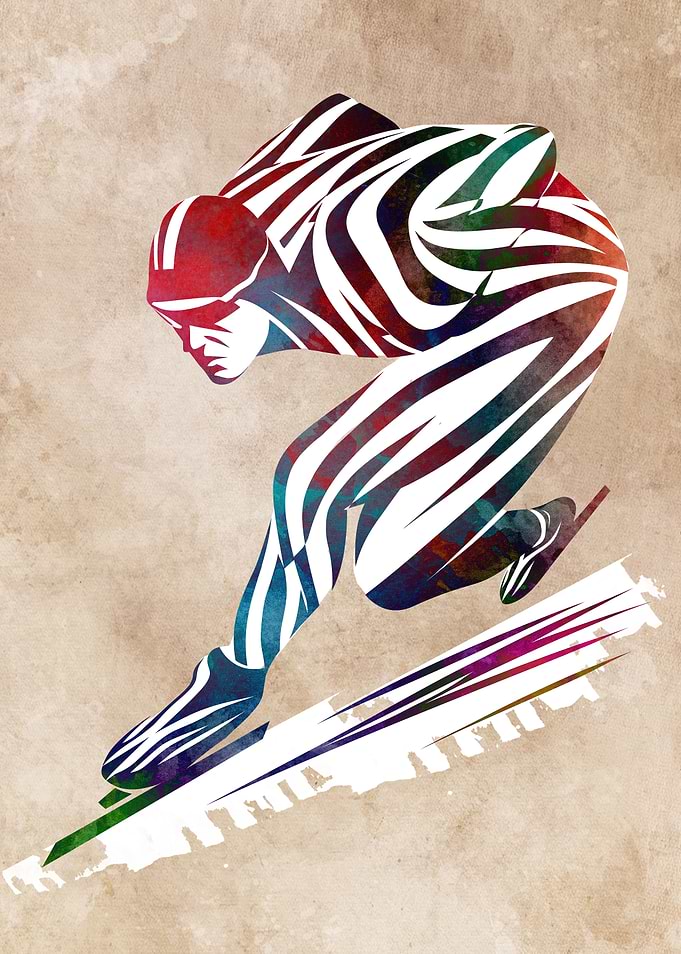 Abstract Watercolor Speed Skating Art