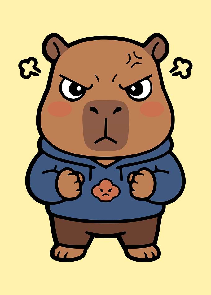Angry Cartoon Capybara in Hoodie
