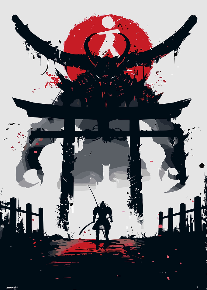 Samurai Facing a Demon Gate