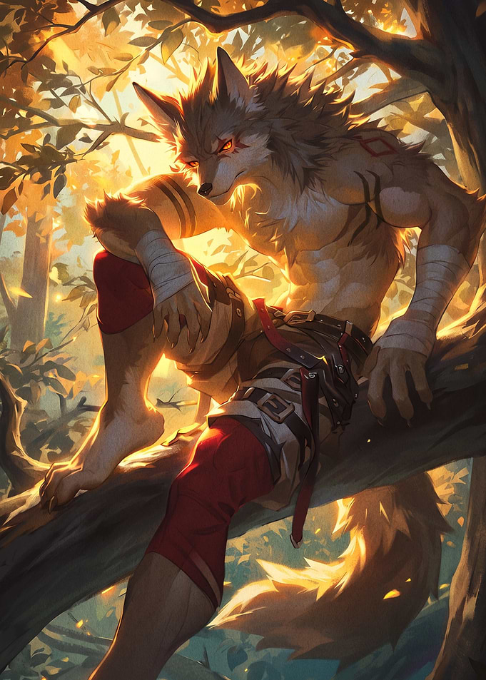 Anthropomorphic Wolf Warrior in Forest